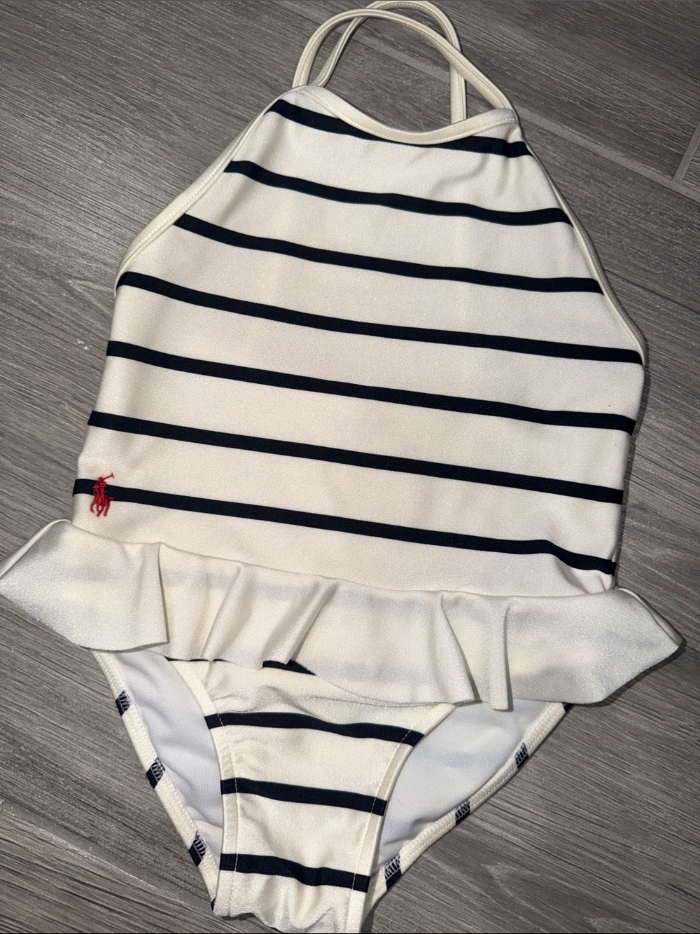 Girls Ralph Lauren bikini Ruffle One-Piece Swimsuit - White/Navy